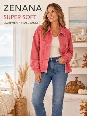 Zenana Outfitters Pink Washed Button-Front Jean Jacket